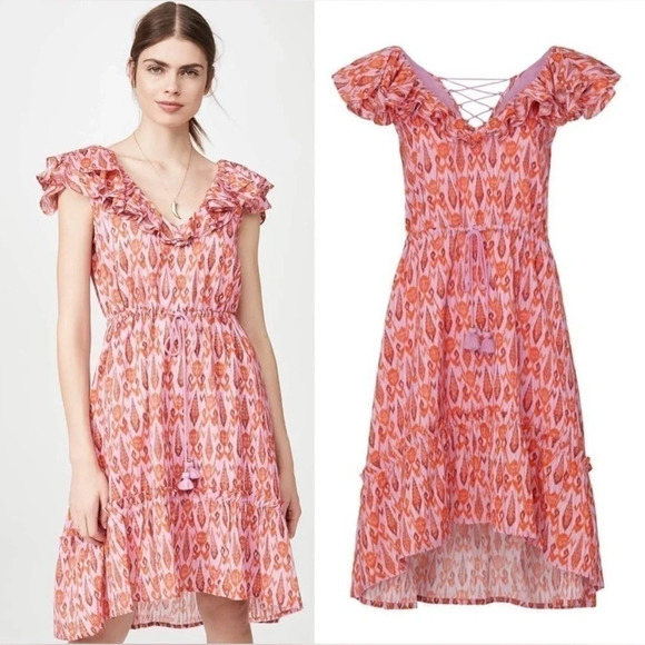 Figue Dresses & Skirts - Figue Tahlia Ruffle Pink High-low Dress Size XS Flutter Sleeve